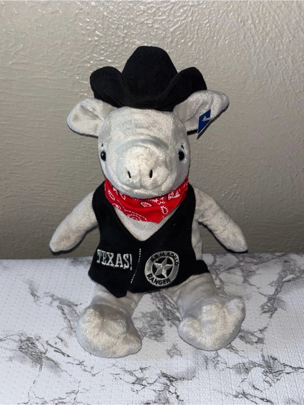 Texas  Ranger Armadillo Plush Cowboy with Red Bandana Souvenir.